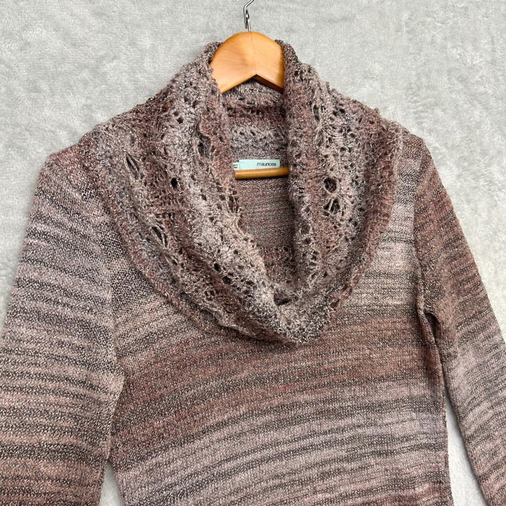 Maurices Cowl Neck Sweater Fairy Grunge Mauve Brown Ombre Gold Metallic Medium